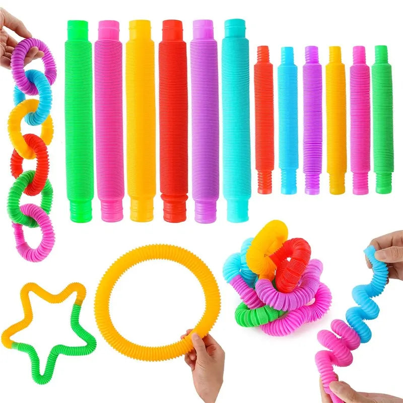 8/16/24 Pcs Colorful PopTelescopic Tube Stretching Corrugated Tube Children Adult Stress Relief Toy