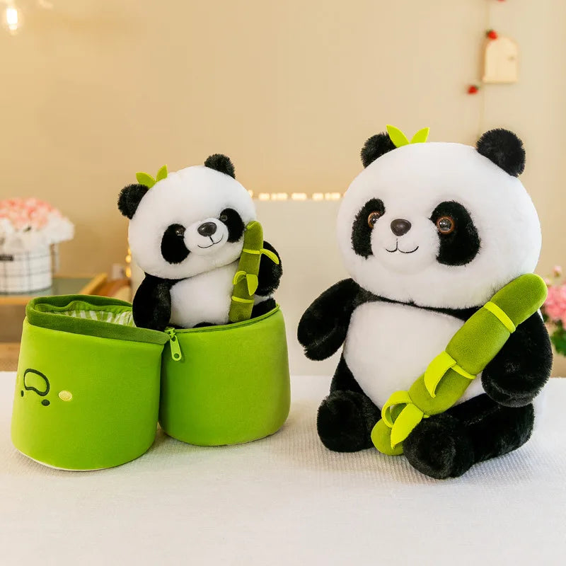 25CM Kawaii Bamboo Tube Panda Set Plush Pillow Doll Toy Cute Plushies Stuffed Animal Soft Hugging Kid Birthday Christmas Gift