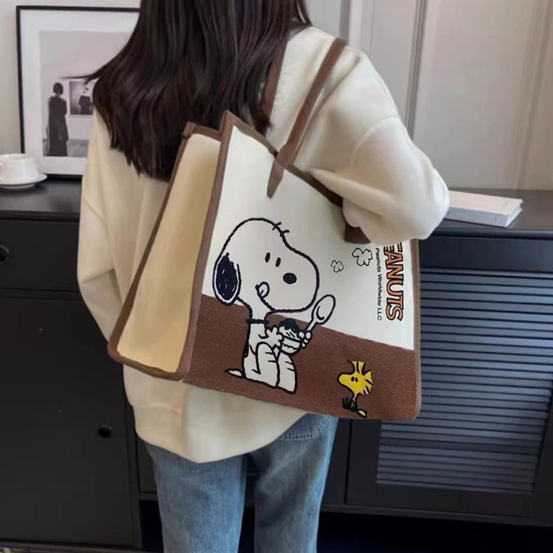 Snoopy Tote Bag Cartoon Large Capacity Canvas Shoulder Bag Shopping Bag Commuter Tote Bag Handheld Canvas Bag Gifts