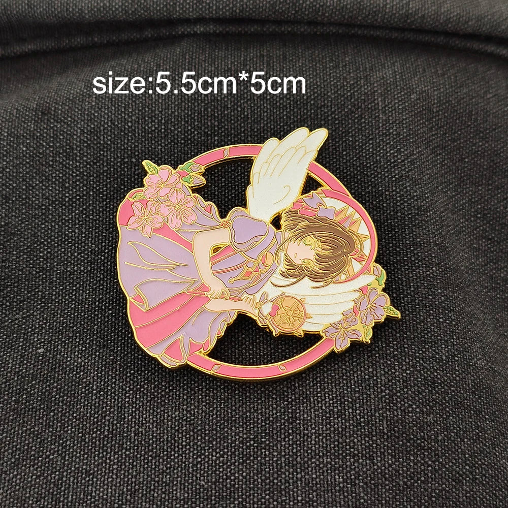 Cute Pink Magical Girl Enamel Brooch, Anime Peripheral Clothing Decoration Badge, Halloween Horror Costume Brooch