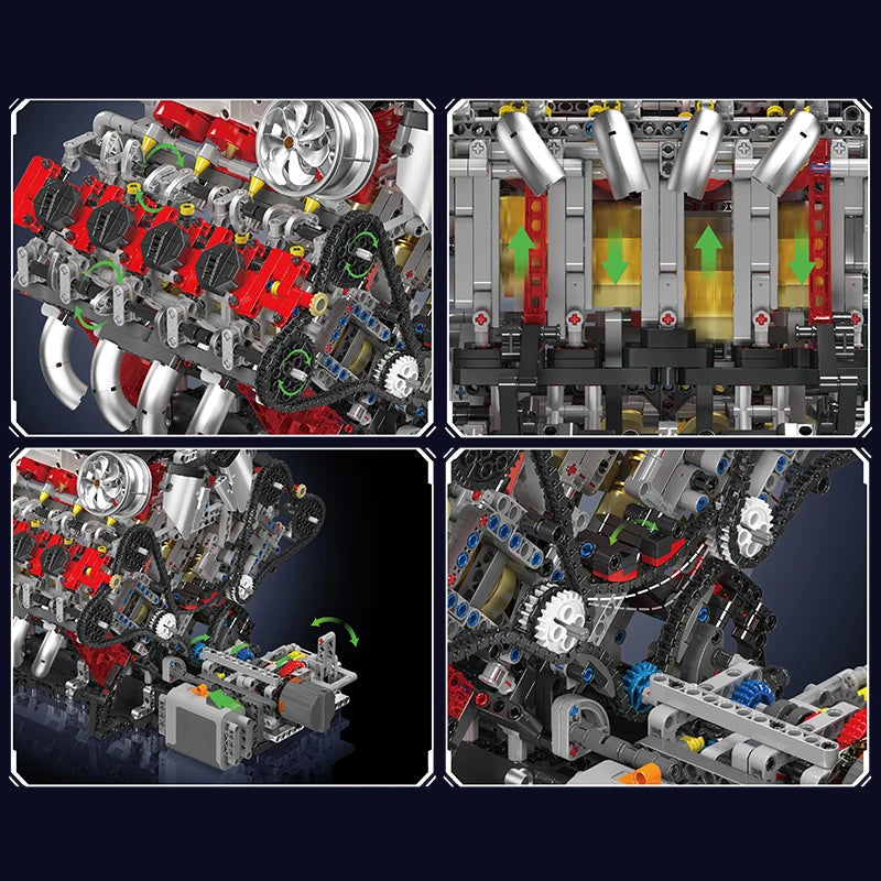 Mould King 10130 The F488 Supercar V8 Engine Building Block Technical Car Brick Set Assembly Car Engine Toys Kids Christmas Gift
