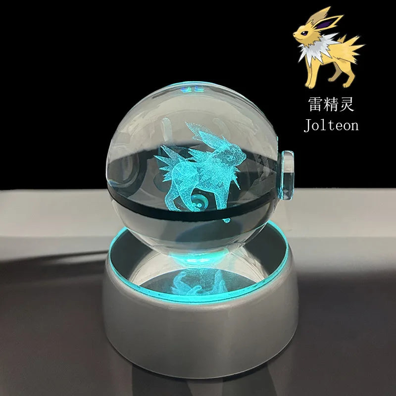 Pokemon 3D Crystal Ball Pikachu Gengar Eevee Mewtwo Anime Game Pokeball Led Night Light Base Kids Birthday Gift Home Decoration