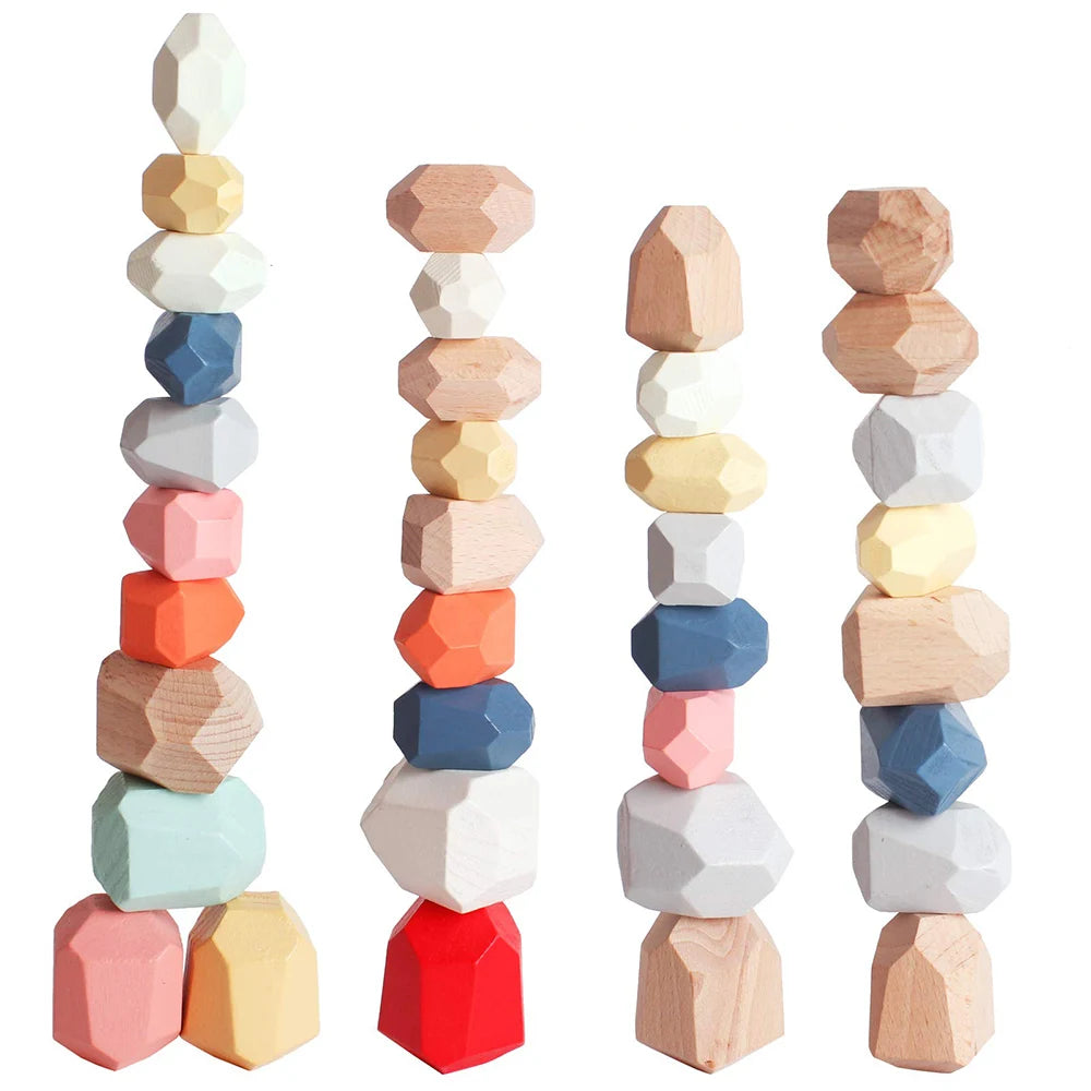Wooden Sorting Stacking Rocks Stones Sensory Toddler Toys Learning Montessori Toys Building Blocks Game for Kids Birthday Gifts