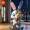 KAVOWORLD 1377PCS Robot Rabbit Building Blocks Set LED Light Up Multi-Point Rotatable Detachable Base DIY Cyberpunk Mecha Building Rabbit Bricks Kit Mechanical Bunny Construction Toy for Home Office Desk Decor Christmas Birth