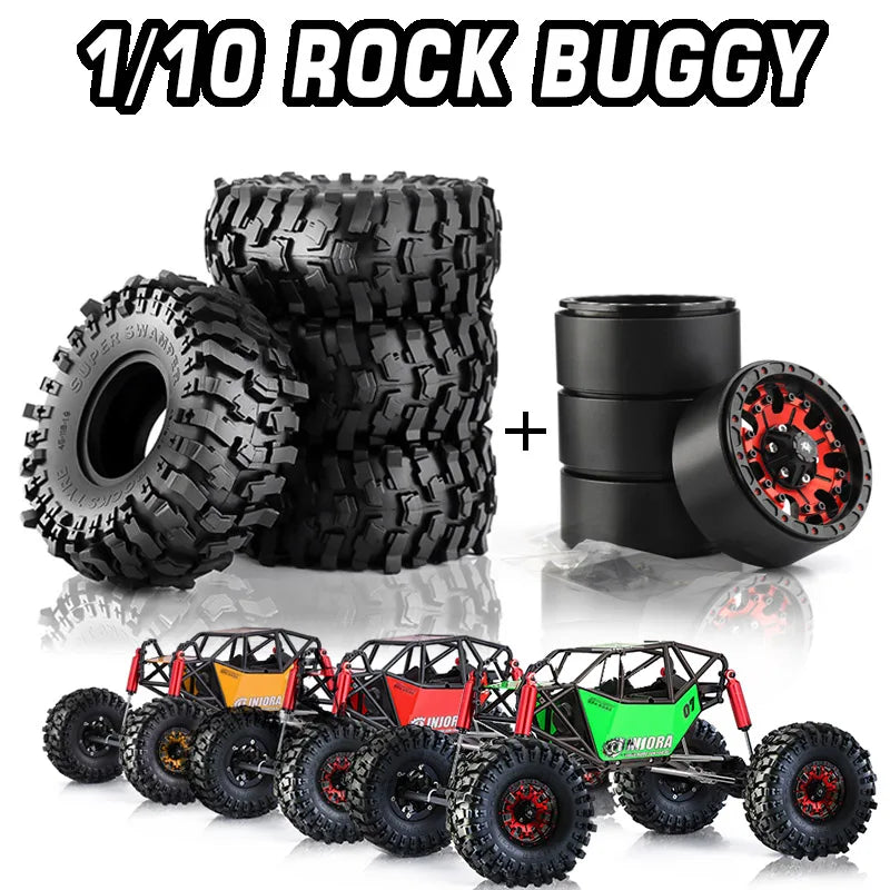 RED SPIDER 4Pcs 1.9 Inch Rock Rubber Tires 1.9" Wheel Tyres OD 118mm For 1/10 RC Crawler Axial SCX10 TRX4 D90 RC Off Road Car Upgrade Accessories