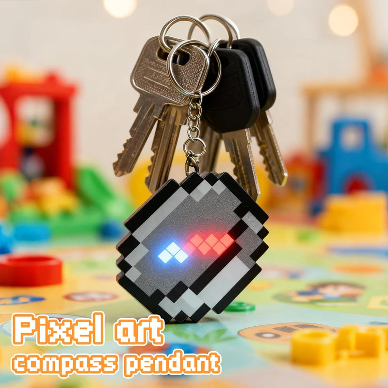 Rechargeable Pixel Compass Keychain Peripheral Design Toy Trinket Use Movable Compass Keychain Pendant Real-world Use Toys
