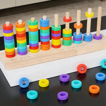 Rainbow Ring Toss Game Wooden Color Classification Toy for Kids Boost Hand-Eye Coordination Color Perception Through Fun Play