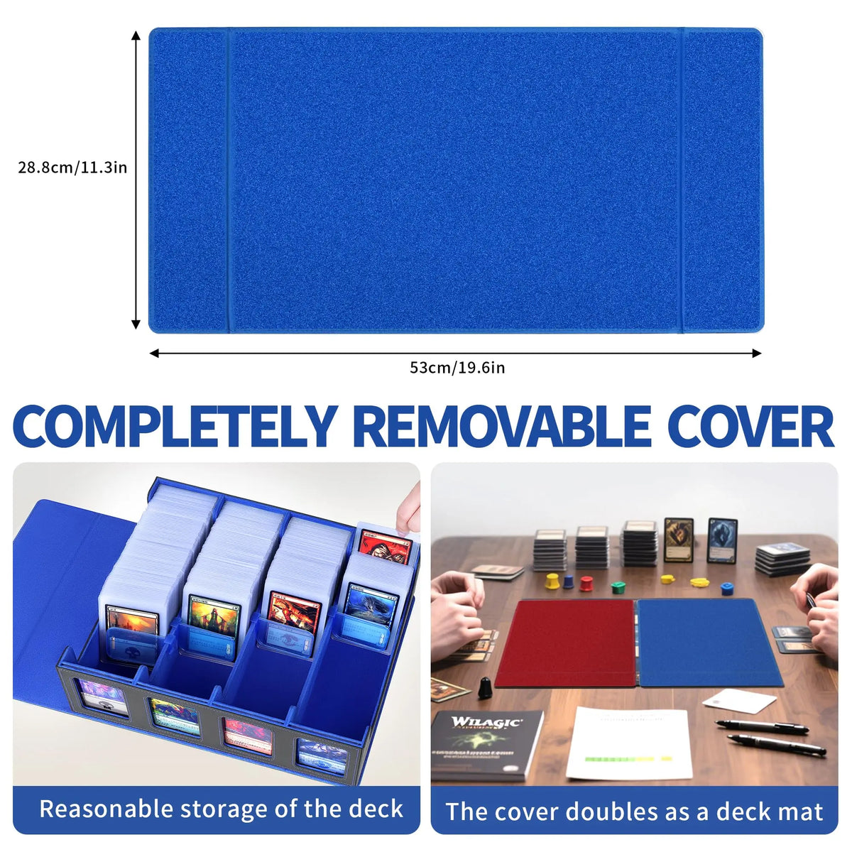 Trading Card Storage Box with Commander Display 4 Row Deck Case-Removable Lid,2400+ Card Deck Box for MTG TCG Sports Card with 4 Toploaders,4 Stoppers, 24 Dividers, 6 Dice,1 Dice Bag