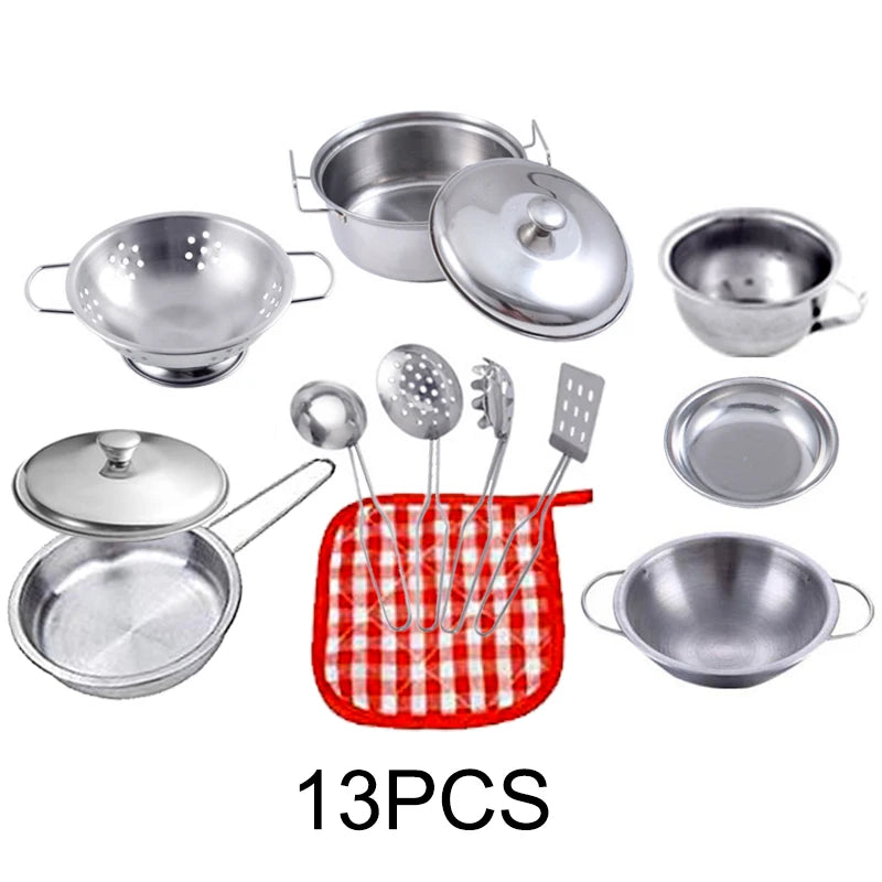 Play Pots and Pans Toys for Kids - Kitchen Playset Pretend Cookware Mini Stainless Steel Cooking Utensils Development Toys