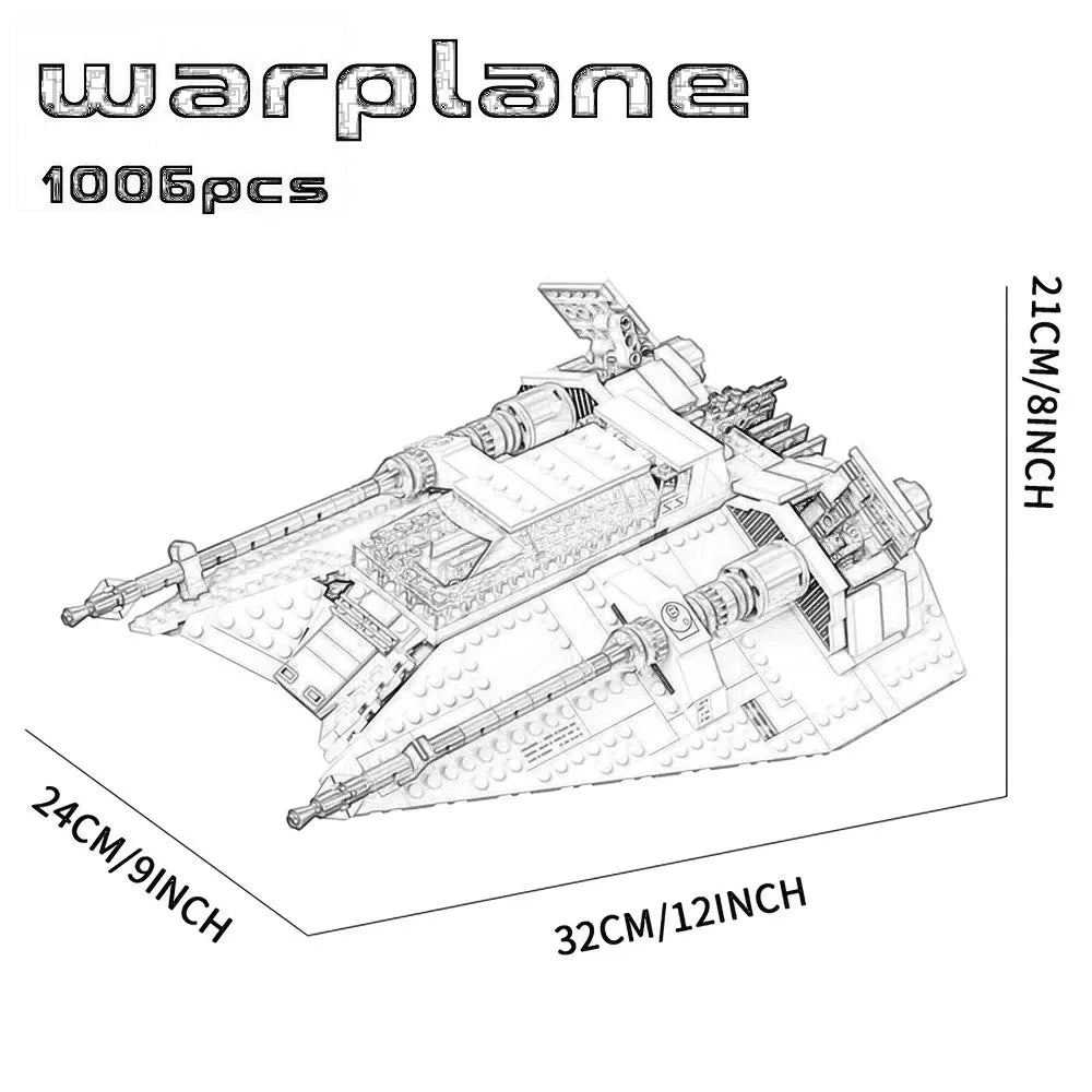 1006Pcs MOC-21802 Snowfighter Space War Starship Building Blocks, Movie Replica Space Battleship Spaceship Model, Poseable Display Collection Brick Toy, DIY Assembly Gift for Adult Sci-Fi Collectors Set Toy Building Blocks Gi