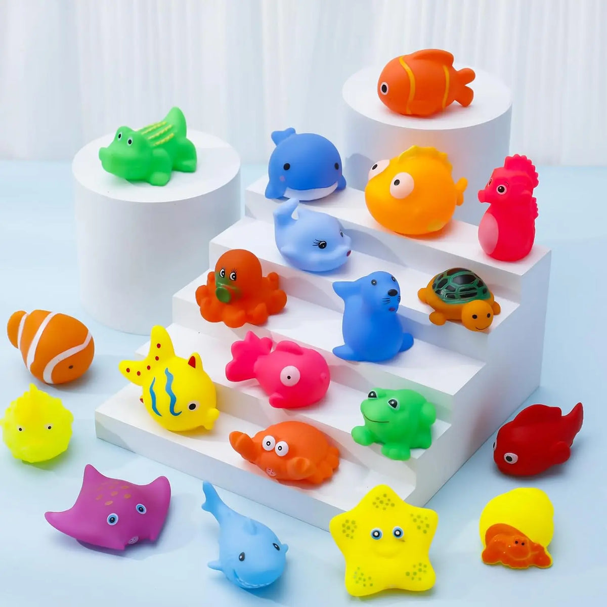 10pcs Preschool Bath Toys Rubber Sea Animals Toy Squeaky Bathtub Toys Baby Pool Floating Toy for Toddler Kids Party Decoration