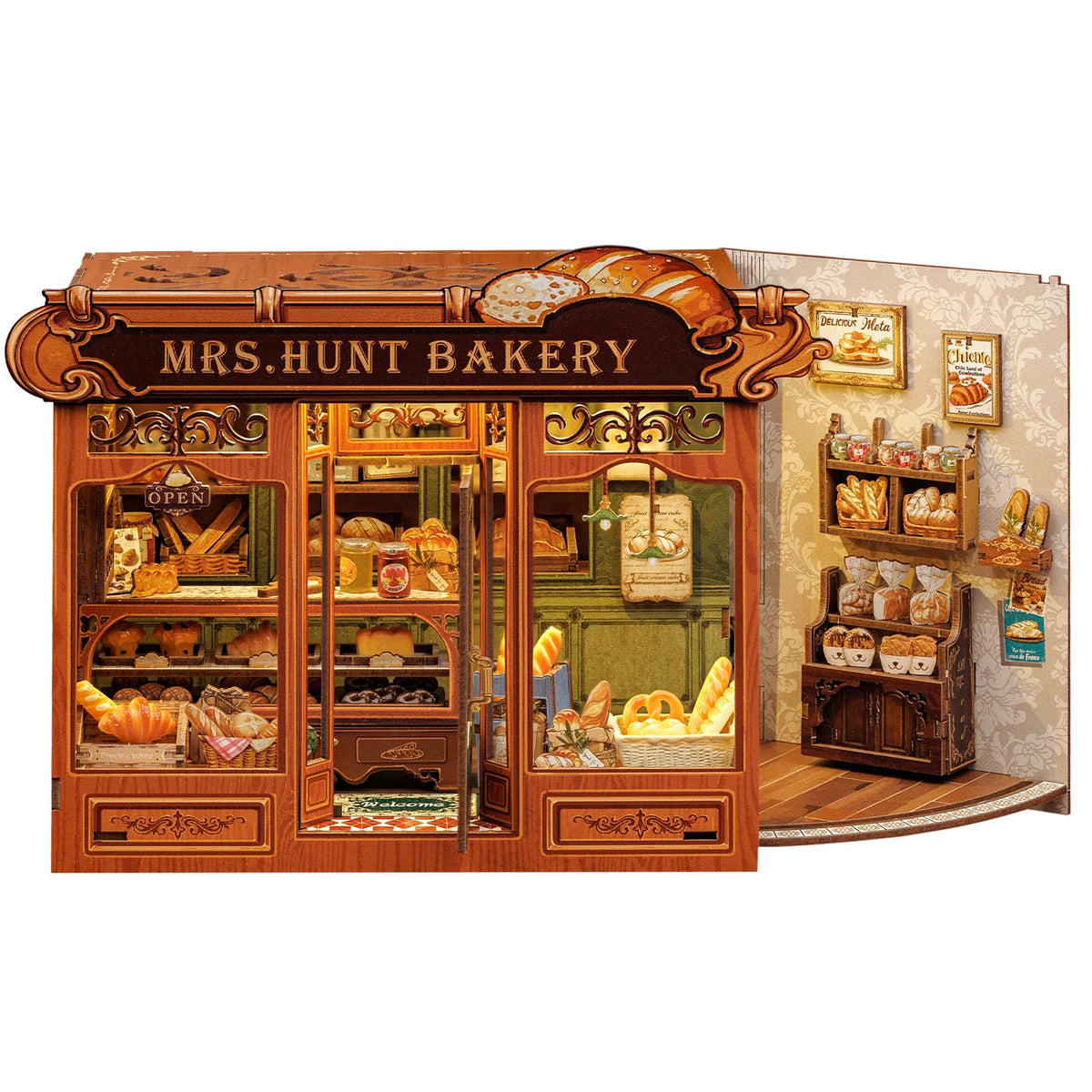 Original CUTEBEE 216pcs Mrs.Hunt Bakery Book Nook Kit DIY Miniature House Bakery Dessert Shop Dollhouse Booknook for Adults Tiny House Bookshelf Decor 3D Wooden Puzzle DIY Craft Gifts for Family Friends book nook para montar