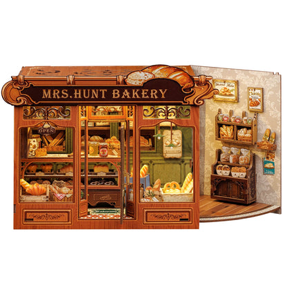 Original CUTEBEE 216pcs Mrs.Hunt Bakery Book Nook Kit DIY Miniature House Bakery Dessert Shop Dollhouse Booknook for Adults Tiny House Bookshelf Decor 3D Wooden Puzzle DIY Craft Gifts for Family Friends book nook para montar
