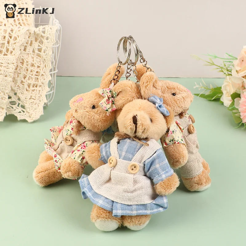 ▶1PCS Cute Wear Clothes Bear Plush Toy Cartoon Rabbit Pendant Soft Stuffed Doll Keychain Backpack Decor Kid Gift