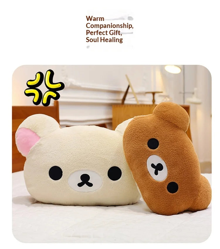 Cute Rilakkuma Big Head Plush Pillow Large Size Soft Stuffed Toy Cushion Bedroom Sofa Decor Unisex Birthday Gift For Adult