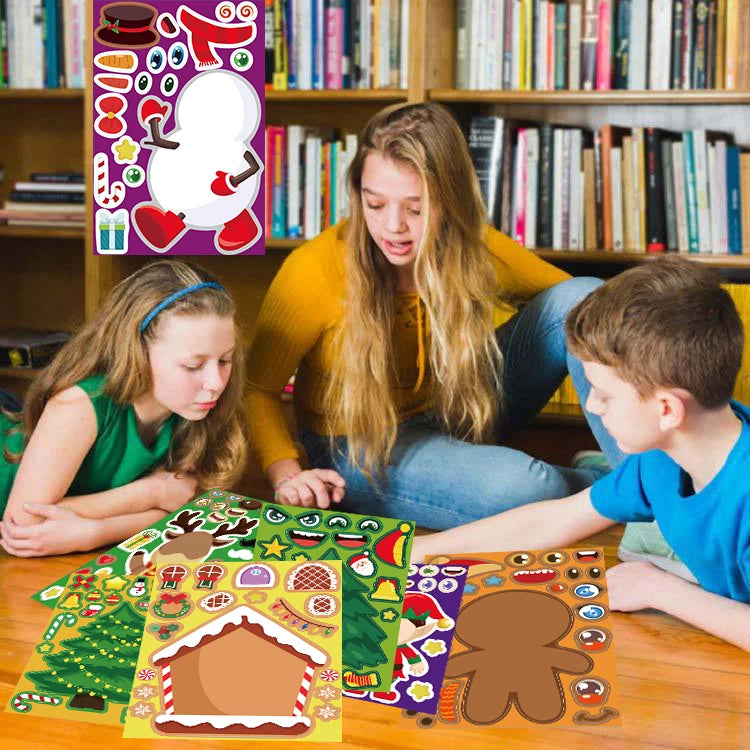 8/16/24 Christmas Puzzle Stickers Create Your Own Santa Claus DIY Make-a-Face Jigsaw Games Children Party Decoration Toy