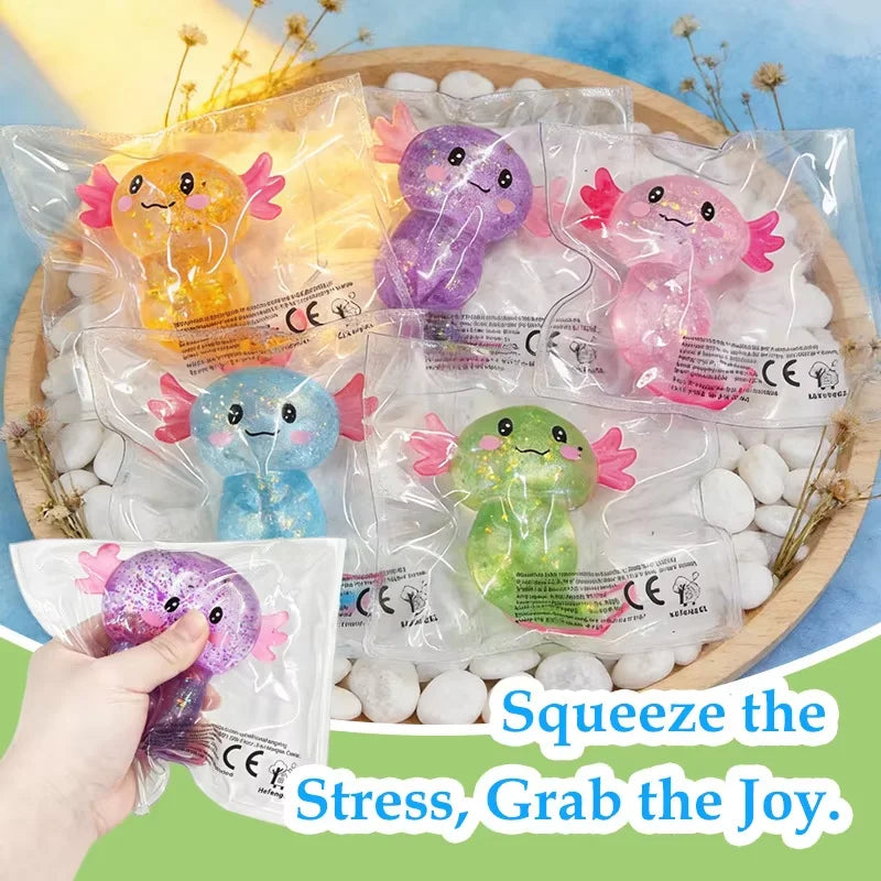 Multicolor Glitter Axolotl Squishy Soft TPR Squeeze Toy Stress Relief Fidget Toy Kawaii Salamander Animal Sensory Decompression