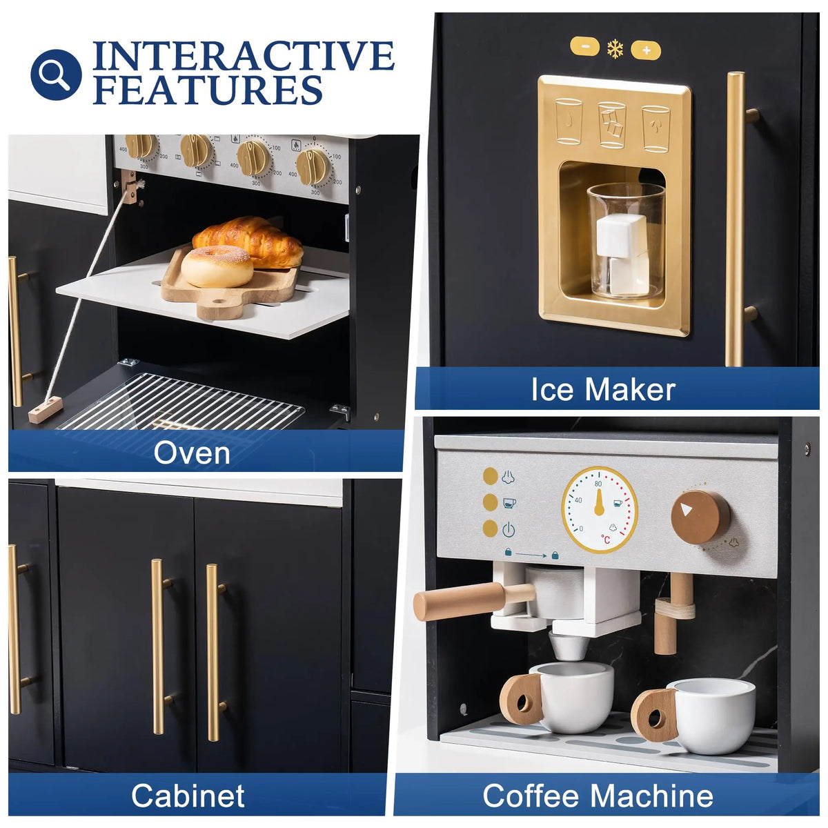 Robud Modern Wooden Play Kitchen Durable Construction with Realistic Accessories Unique Role Play Birthday Gift for Toddlers 3+
