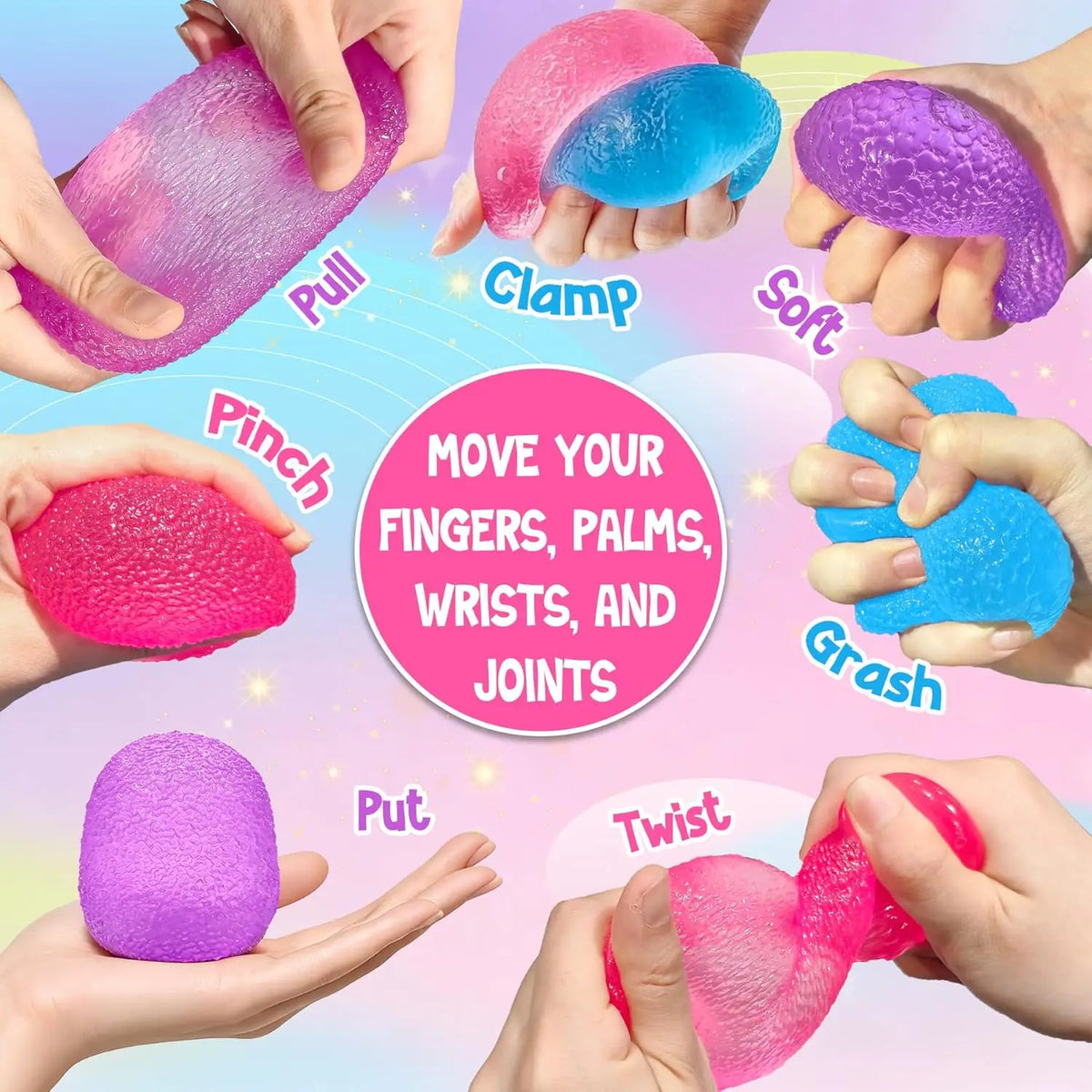 Stress Balls Fidget Toys, Slow Rising Squishies Gumdrop Stress Toys, Stress Relief and Anxiety, Textured Squeeze Toys Gift for Kids Adults Party Classroom Prize Easter Basket Stuffers, Christmas Gift