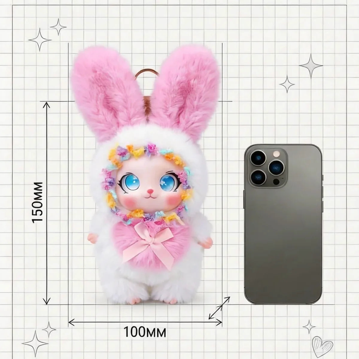 Cute and colorful Plush Rabbit doll; Children's Plush Animal Rabbit doll; Long-Eared Cute Rabbit Lace-Trimmed Plush doll Pendant