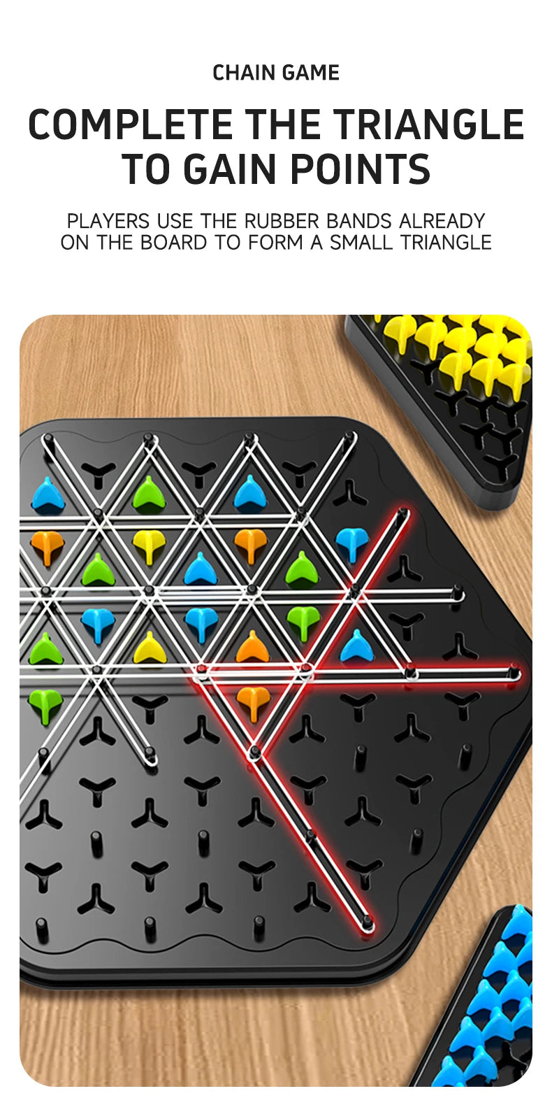 Chain Triangle Chess Triggle Rubber Band Game Toy Board Game Competitive Battle Set for Kids Friends Parent-Child Interaction