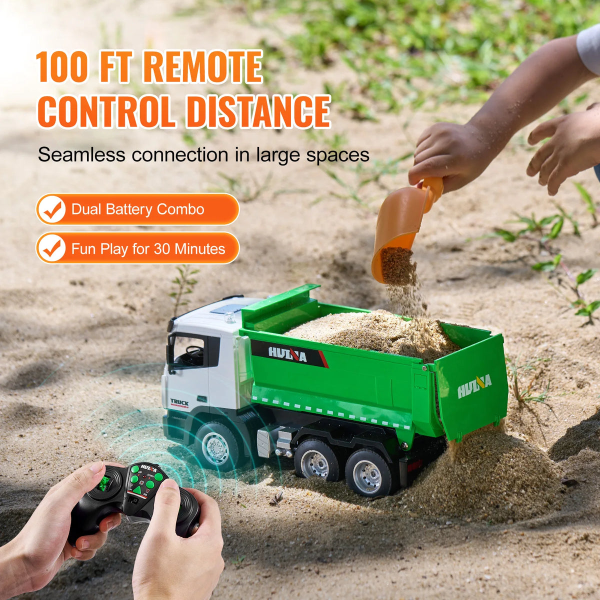 SucceBuy RC Dump Truck 9-Channel Remote Model Car Toys Bulldozer Engineering Vehicle for Toddlers Kids Christmas Birthday Gifts