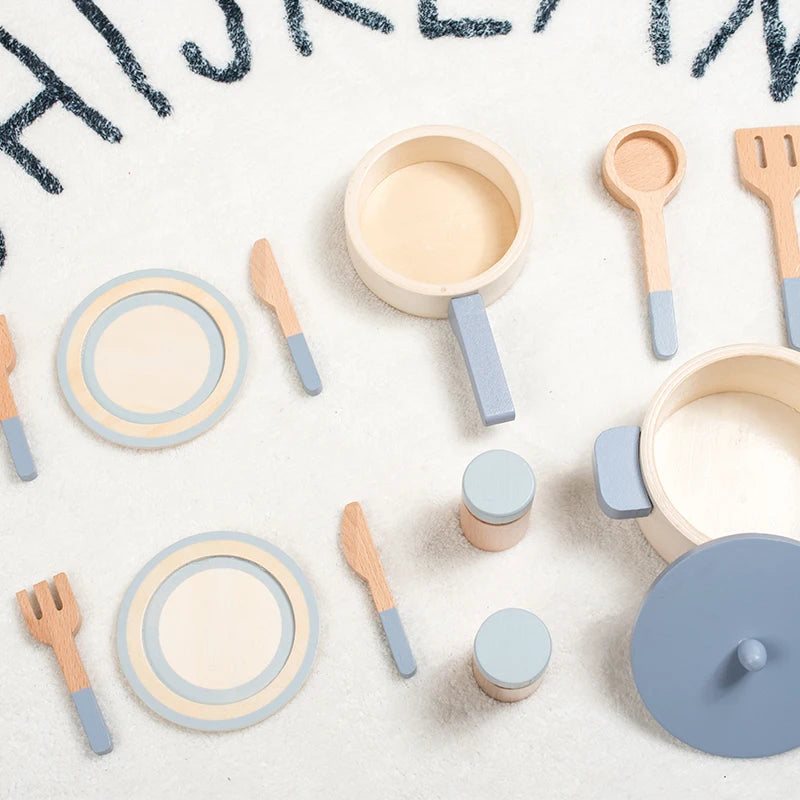 Children's Wooden Simulation Kitchen Toys, Early Education Educational Toys, Simulation Pots and Pans, Food, Role-Play Chef