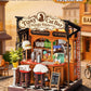 Rolife DIY Miniature House Kit Tipsy Cat Bar Mini Dollhouse Model Building Kit Wooden 3D Puzzle Toys with LED Light for Home Decor Gift for Adults Kids Friends