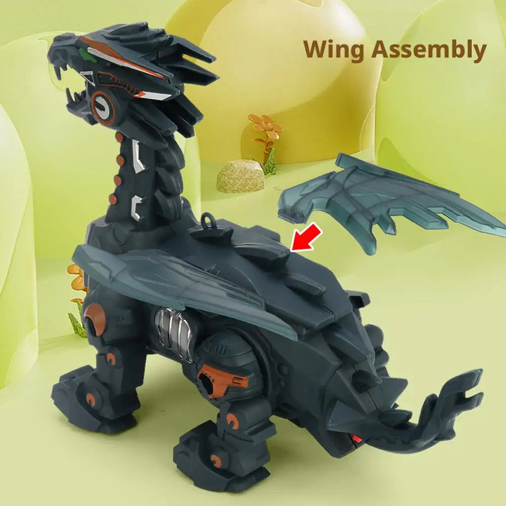 Kids Electric Walking Dragon Toy with Music & Light Interactive Mechanical Dinosaur Toy with Pull Rope Educational Gift for Boys