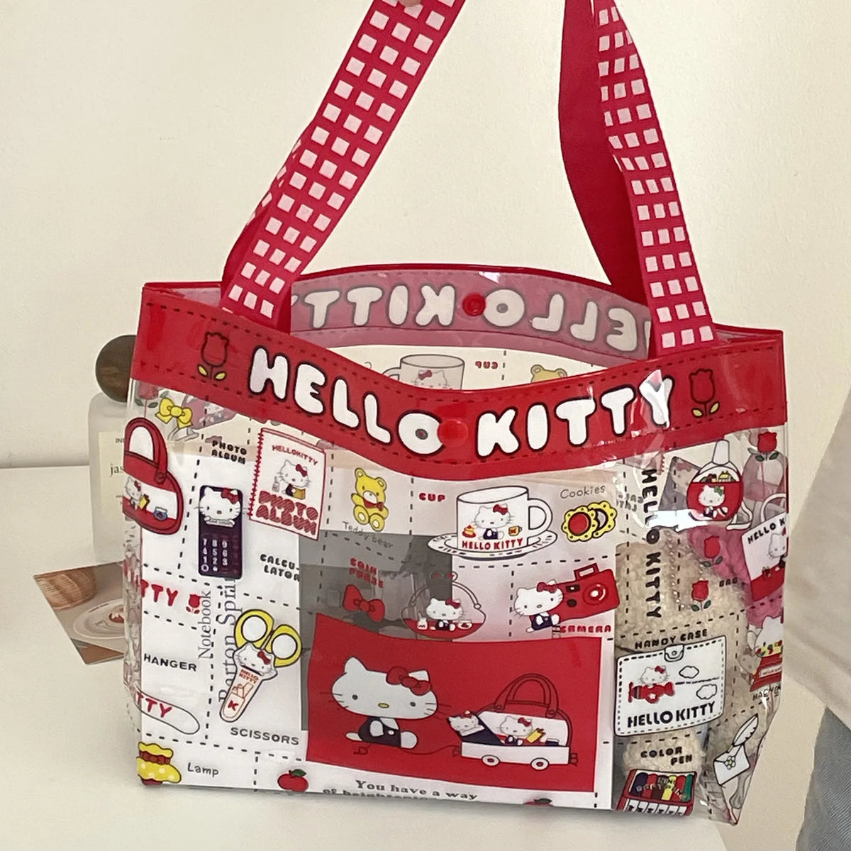 Sanrio KT Cute Cartoon Transparent PVC Makeup Bag Large Capacity Portable Handbag Style Cosmetic Storage Pouch Storage Bag