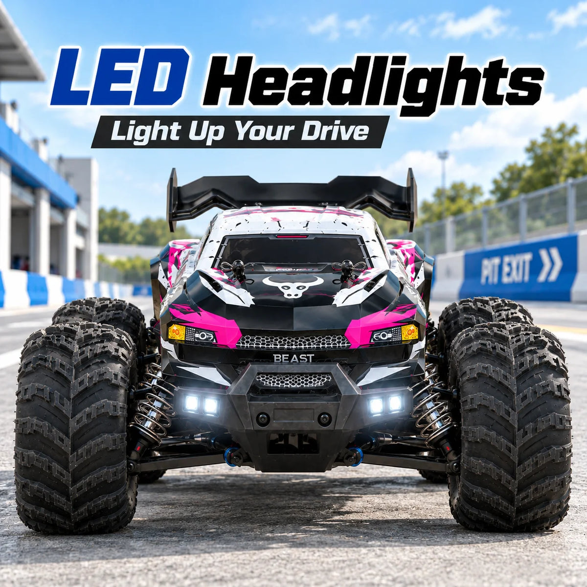 ZNLYRION 4WD Brushless RC Off-Road Monster Truck 2.4GHz 3-Speed Adjustable Remote Control Car with LED Headlights, All Terrain Big Tire Hobby RC Vehicle 2 Rechargeable Batteries RTR Toy for Adults Teens