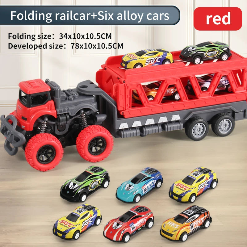 Deformable Rail Car  Ejection Folding  Big  Truck  Toys for Kids  Container Transporter Playset Children Gift