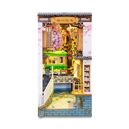 Robotime Rolife DIY Book Nook Japanese Sakura Densya in Books Series Wooden Miniature House with Furniture Doll House Kits Toy