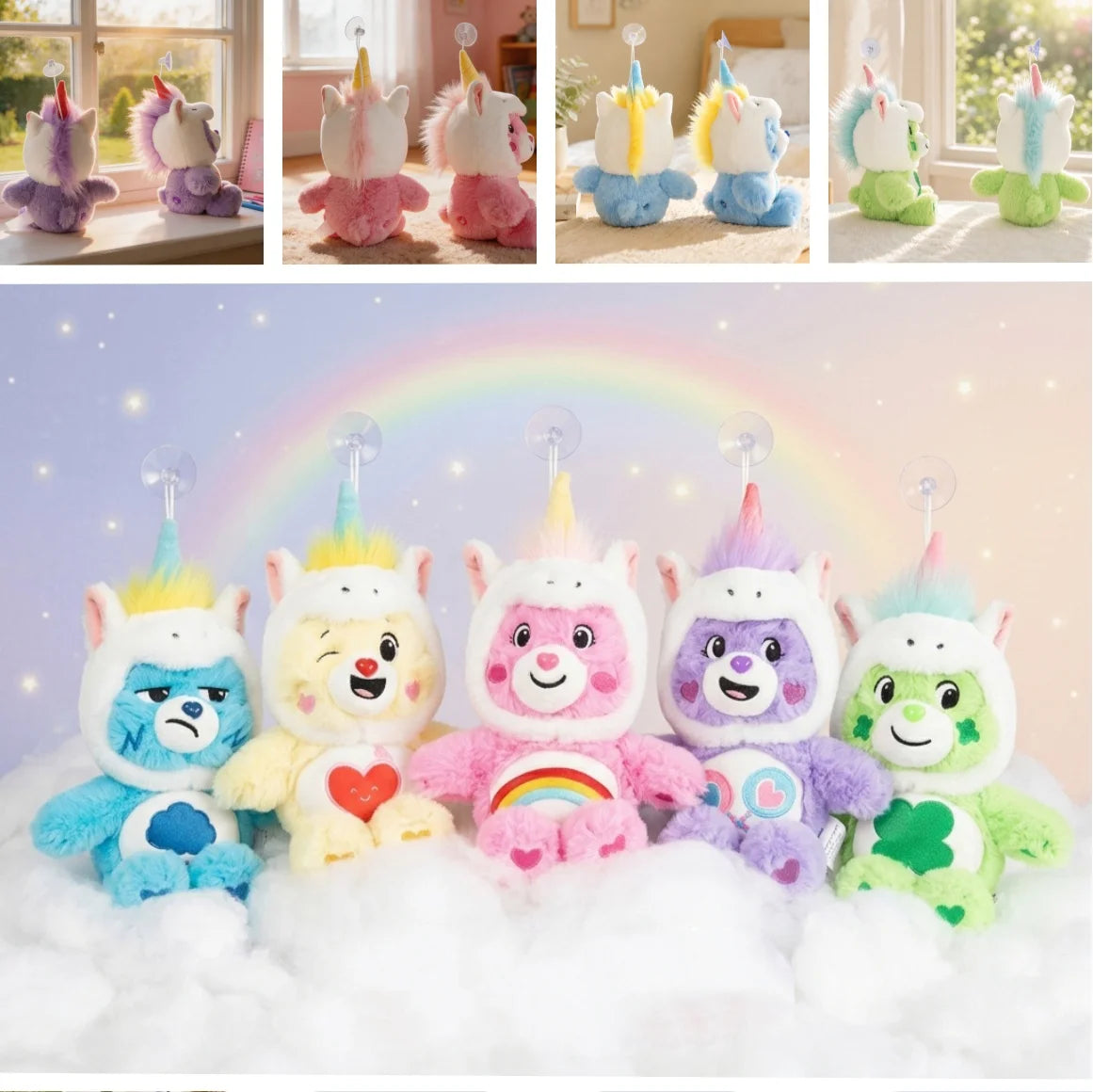 Care Bears 20cm Unicorn Hood Plush Suction Cup Ornament Wall Car Mirror Hanging Decor Cute Kawaii Stuffed Bear Toy Gift for Kids