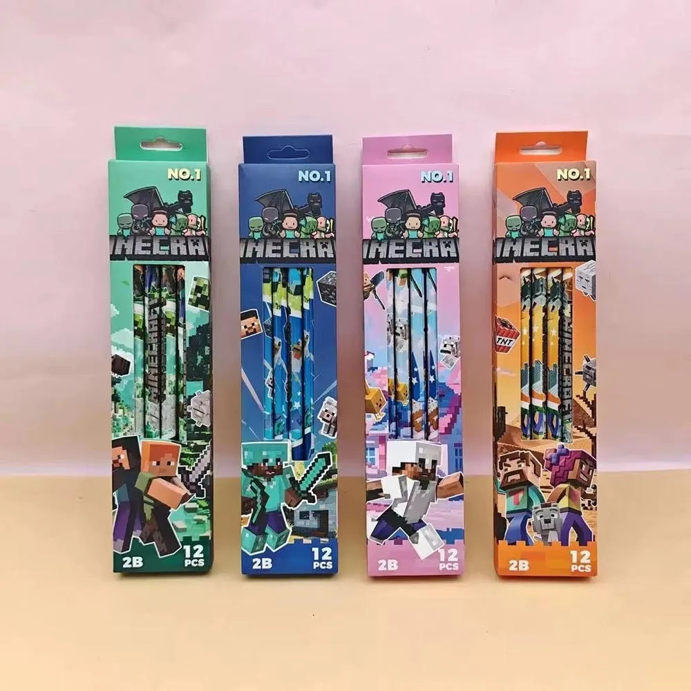 12Pcs Pencil High Appearance Level My World 2B Pencil Special Wood Pen Stationery Birthday Gift for Boy Girl