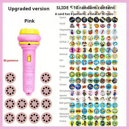 80 Patterns Illuminated Projection Led Flashlight Baby Puzzle Teaching Cognition Early Knowledge Animal Pattern Bedtime Story