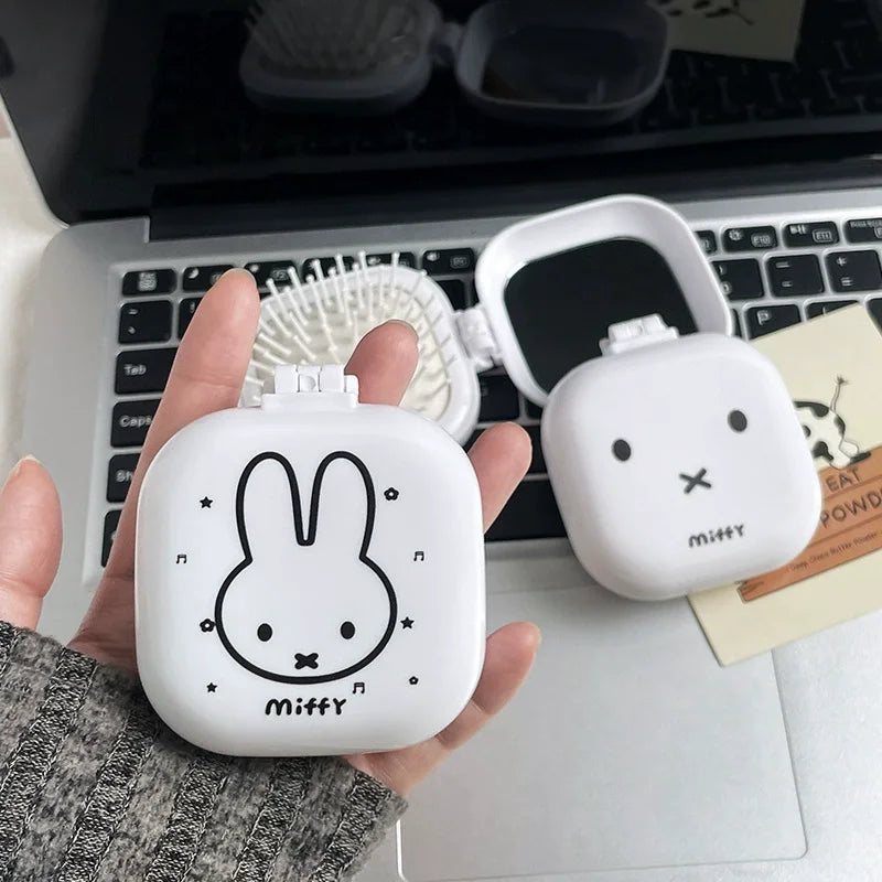 Cute Miffy Cartoon Rabbit Folding Air Cushion Comb With Mirror 2 in 1 Compact Pocket Comb Portable Student Travel Hair Tool Gift