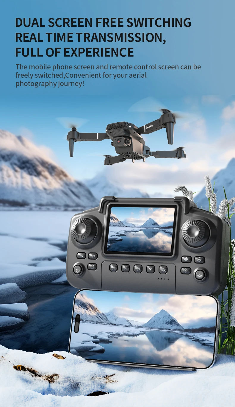 E88 Pro Foldable Drone Dual HD Camera Optical Flow Positioning 2.4G Signal 100M Remote Range One Key Takeoff Landing Return Outdoor Aerial Drone