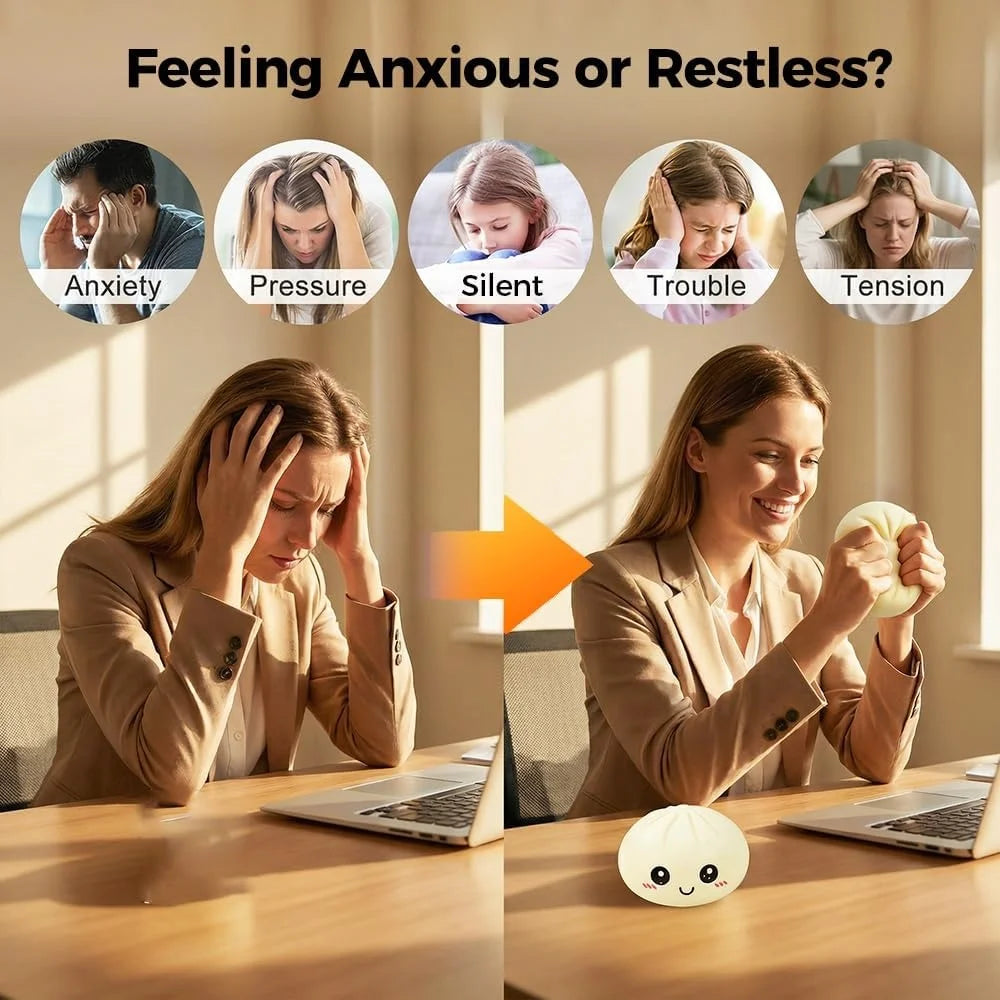 Large Dumpling Stress Ball with Steamer Colorful Squishy Bun Sensory Toy for Anxiety Relief, Squeeze Dough Ball for Adults&Kids