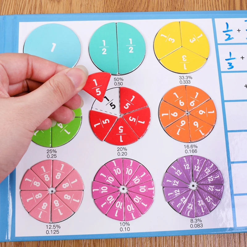 Kids Magnetic Fraction Math Montessori Toys Wooden Fraction Book Set Arithmetic Teaching Aid Kids Educational Learning Toys