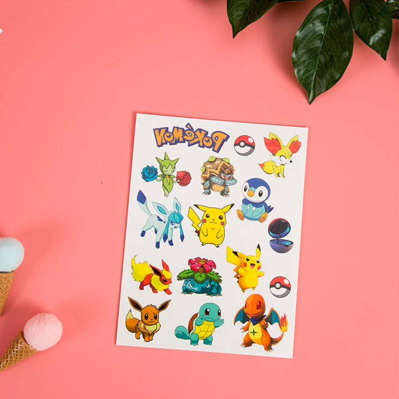 3PCS Pokemon Temporary Tattoo Stickers Children Pikachu Sticker Funny Cartoon Girls Christmas Birthday Gift Reward Toy