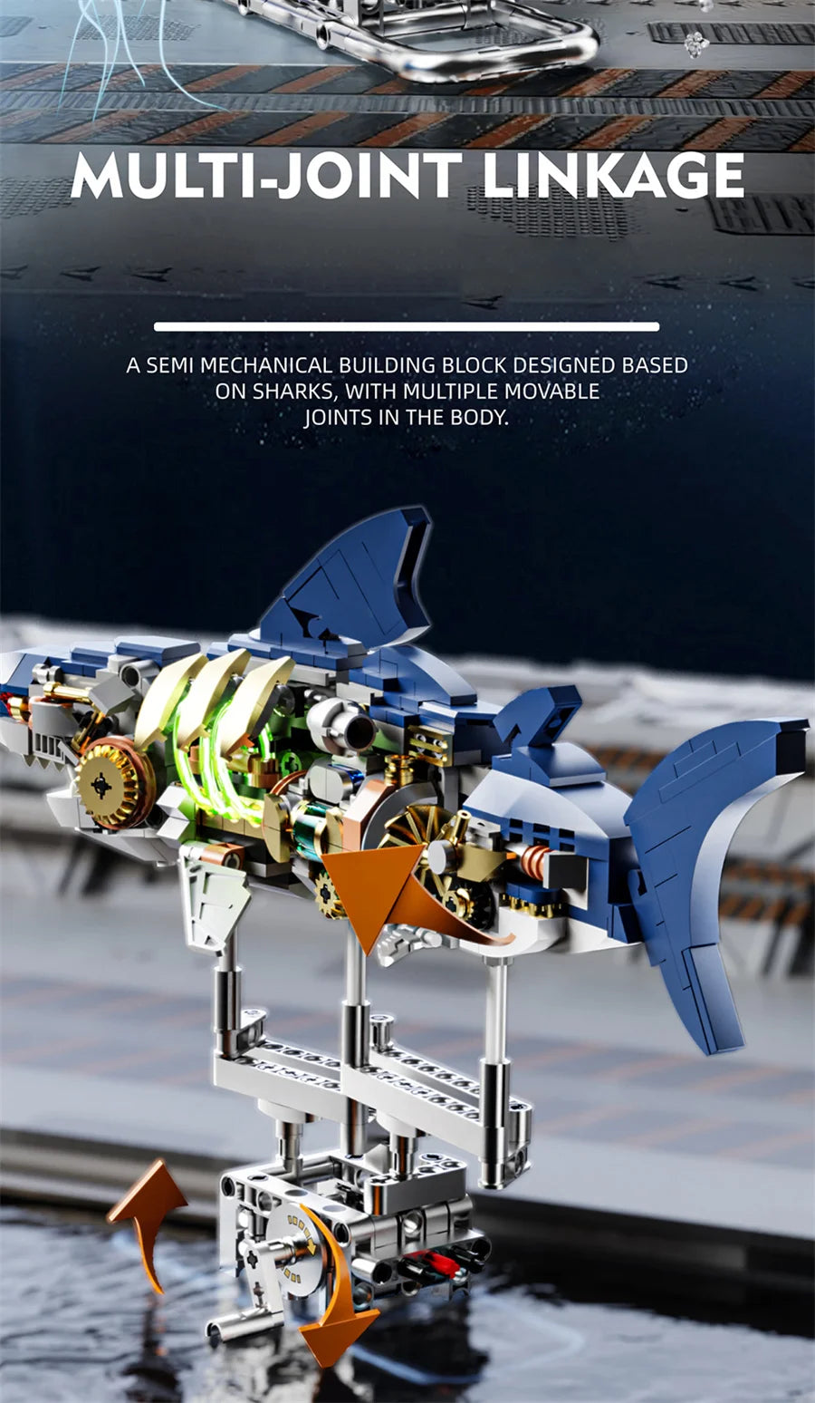 Mechanical Shark Building Set, Sea Life Crocodile Parrot Mantis Frog Manta Ray Building Blocks Light, Animal Toys Gift for Kid