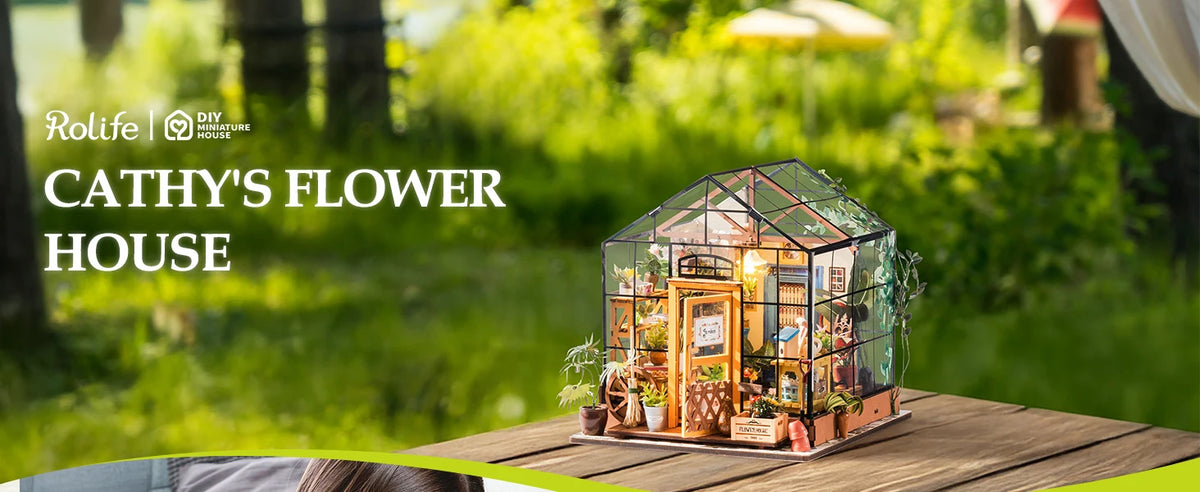 Rolife Wooden 3D Puzzle Cathy's Greenhouse DIY Miniature House Kit Mini Dollhouse Model Building Kit with LED Light for Home Decor Holiday Gift for Adults Teens