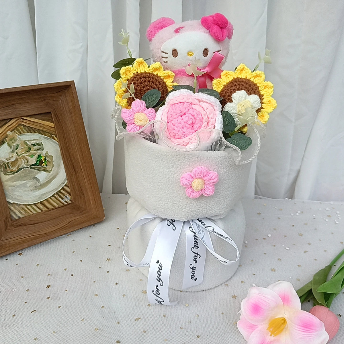 Hello Kitty Cartoon Plush Bouquet  Anime Rose Flowers Doll Home Wedding Decoration Christmas Valentine's Day Gift