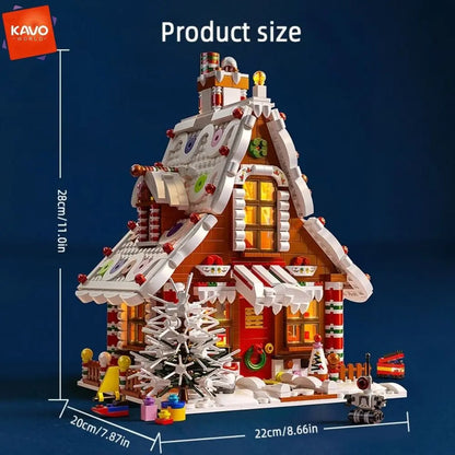 KAVOWORLD 1614PCS Christmas Gingerbread House Building Blocks Set with LED Lights Festive Winter Holiday Construction Toy Interior Architecture Model Kit Educational Construction Toy Family Activity Gift for Kids Home Decor f