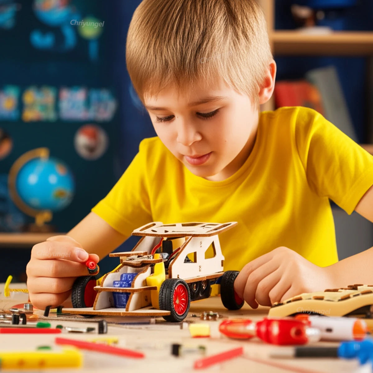 DIY Wooden Remote Control Car Kits STEM 4WD Educational Science Project Building Toys Creative Birthday Gifts for Kids Boys Girl