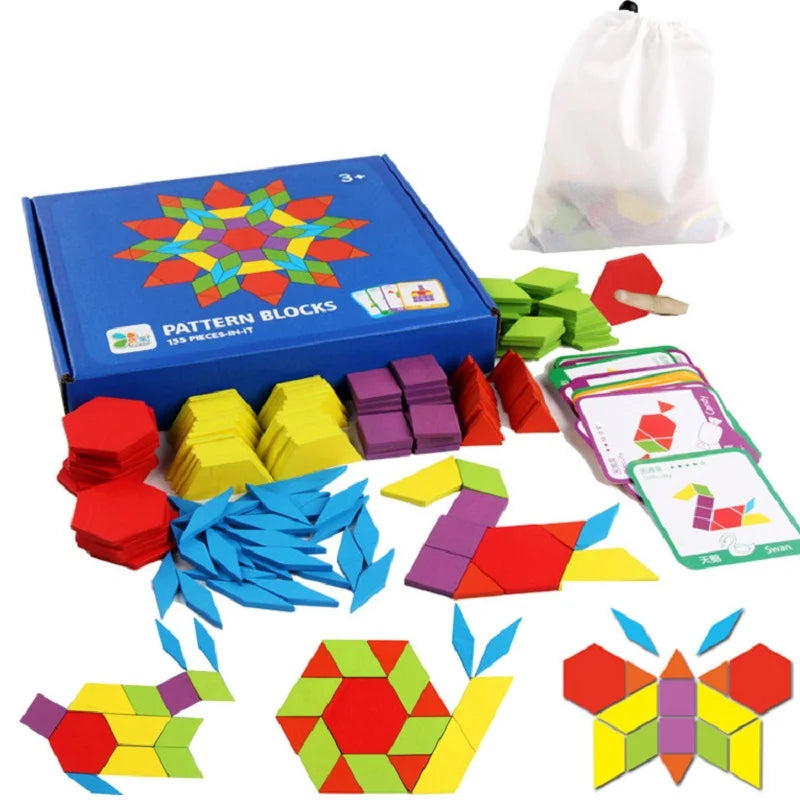 155 Pcs Shape Creative Wooden Puzzle Children's Puzzle Early Education Tangram Toys