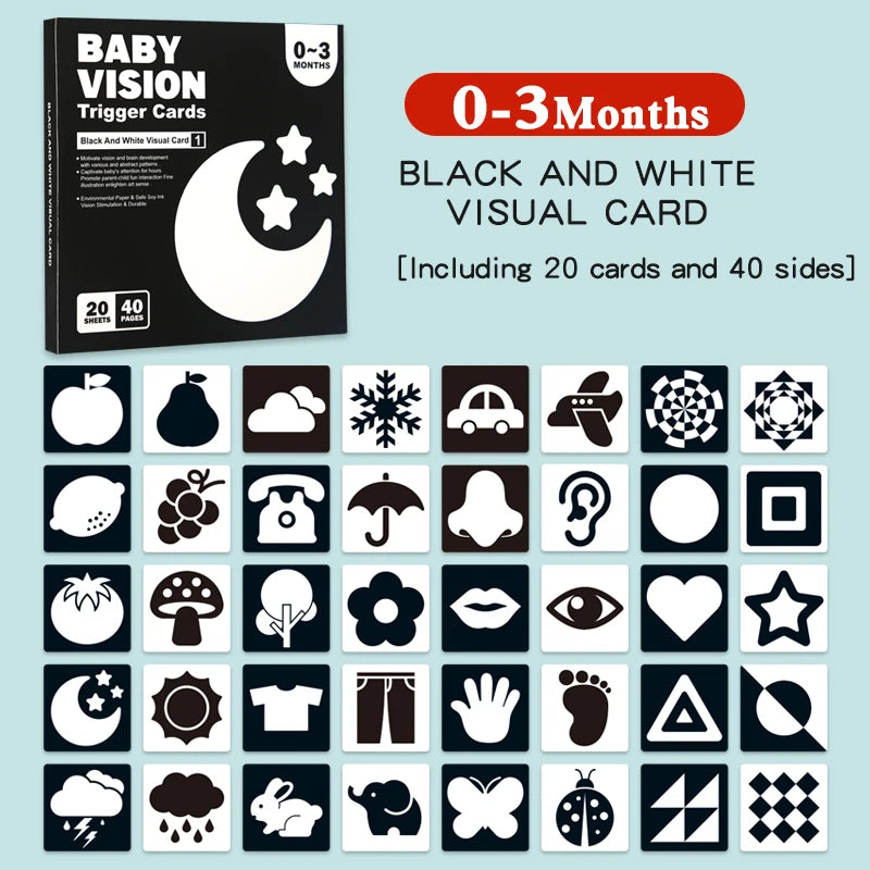 Montessori Baby Toys Black White Flash Cards High Contrast Visual Stimulation Cards Early Education Toys For Nerborns