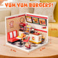 Rolife DIY Miniature House Kit Yum Yum Burgers Super Creator Dollhouse 3D Puzzle Model Building Kit with LEDLight for Desk Decor