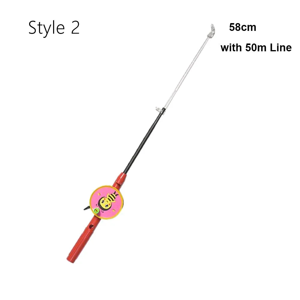 38cm/58cm/80cm Children Fishing Kites Rods Stretchable Diverse Styles Mini Kites Rods Cartoon with 50meters Line Fishing Rods